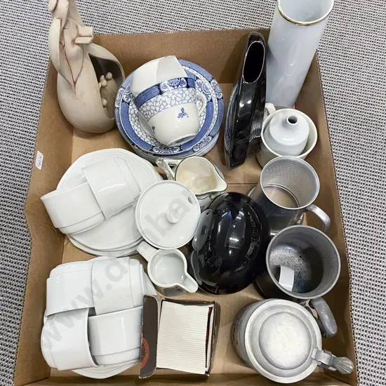 Box Qty of Assorted China together with Steins