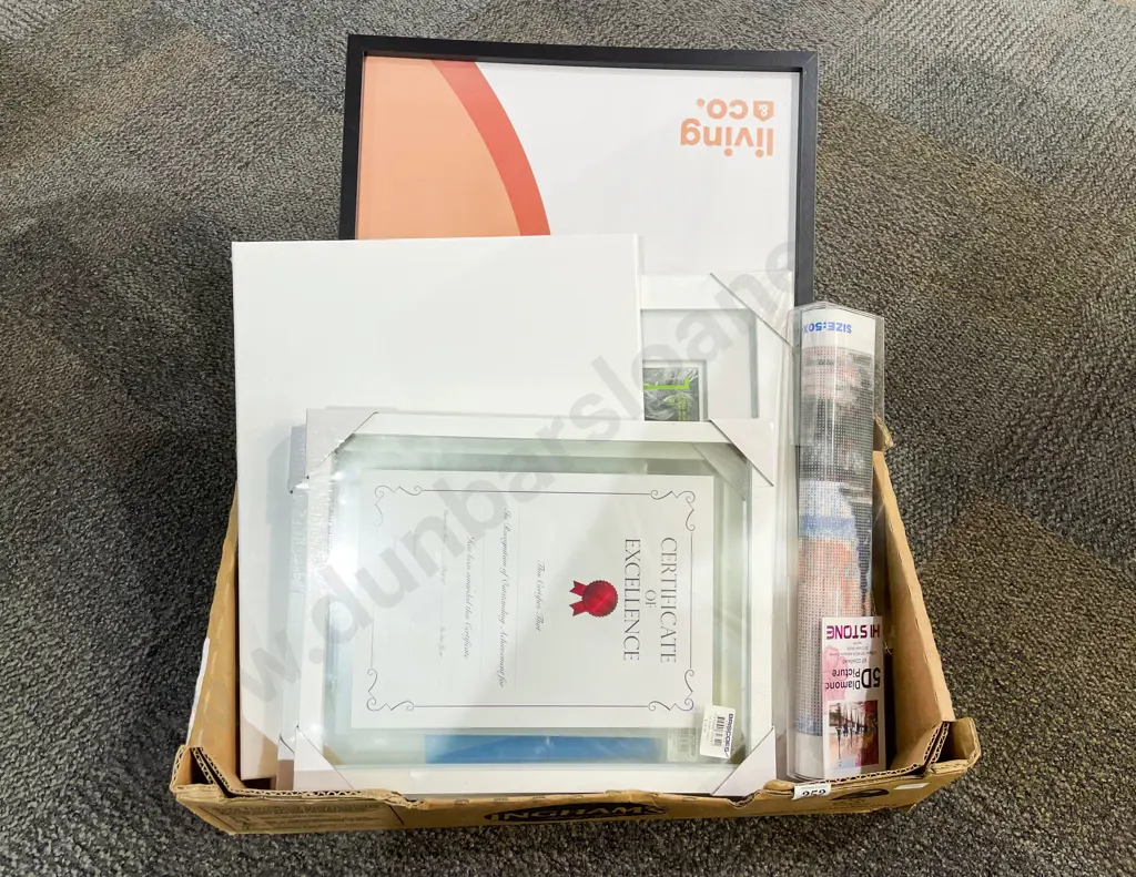 Box of Assorted Photo Frames Canvas and Bead Art Image 1++