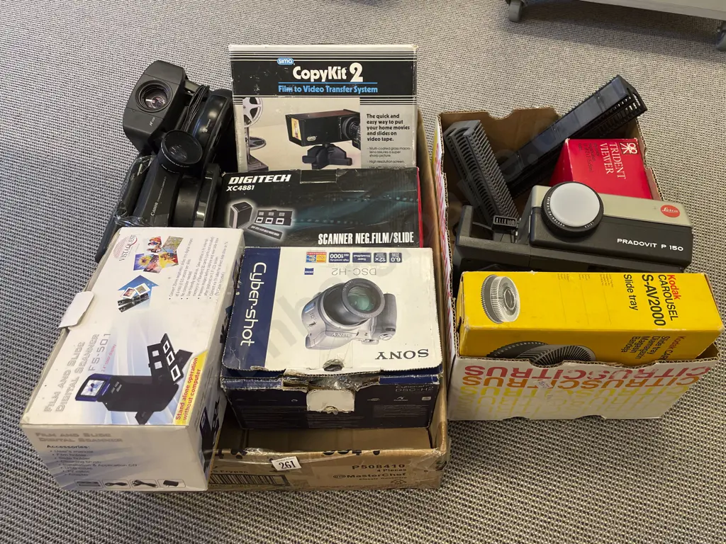 Two Boxes of Assorted Electronics together with Slide Projector etc Image 1++
