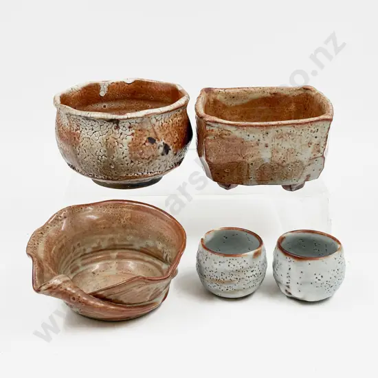 Five Pieces of Shino Glazed Pottery