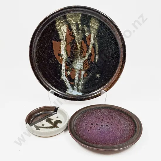 A Roger Haywood Pottery Dish together with Two Possible Brian Gartside Pieces