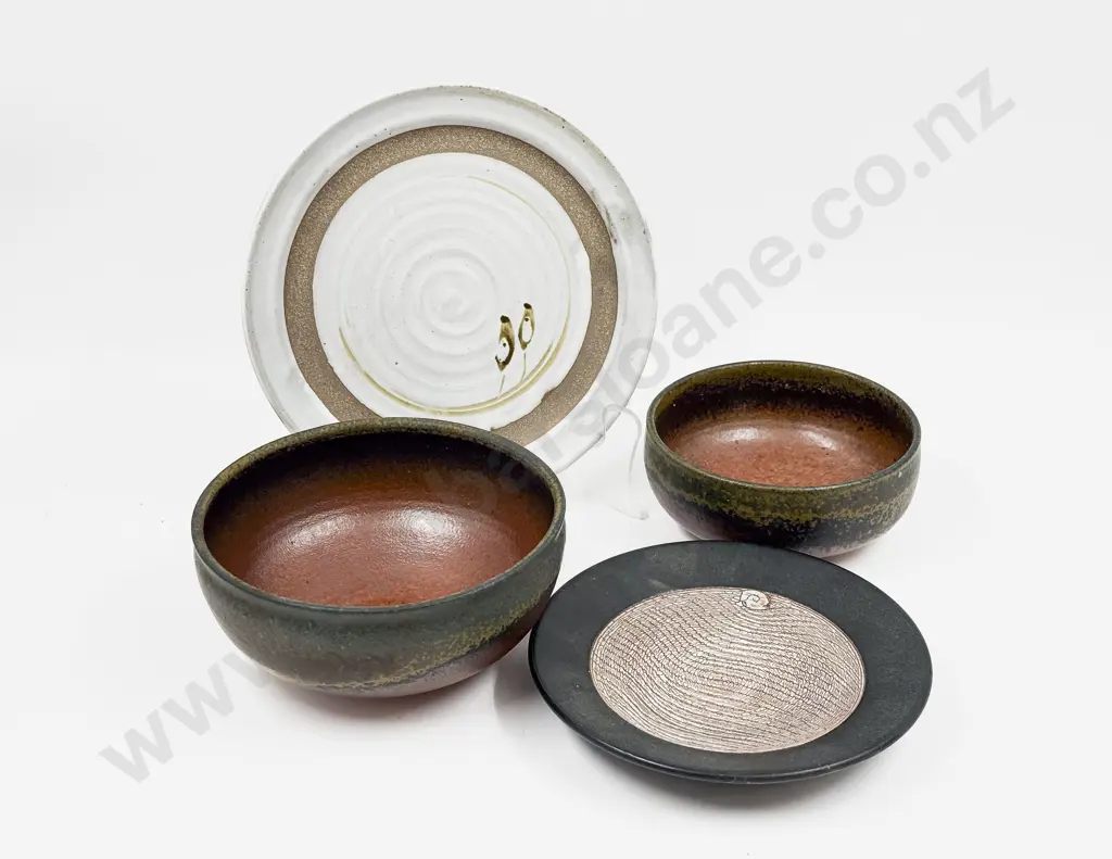Peter Shearer Dish together with Three Pieces of Assorted Pottery Image 1++