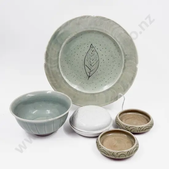 Celadon Glazed Bowl & Plate together with Three Others