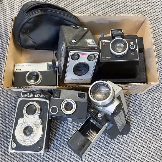 Box of Assorted Vintage Cameras