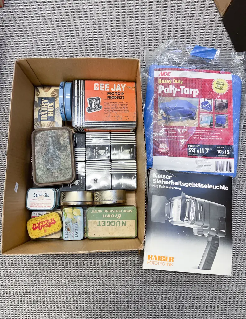 Box Qty of Assorted Vintage Tins etc Image 1++
