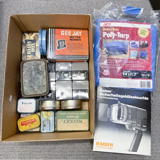 Box Qty of Assorted Vintage Tins etc
