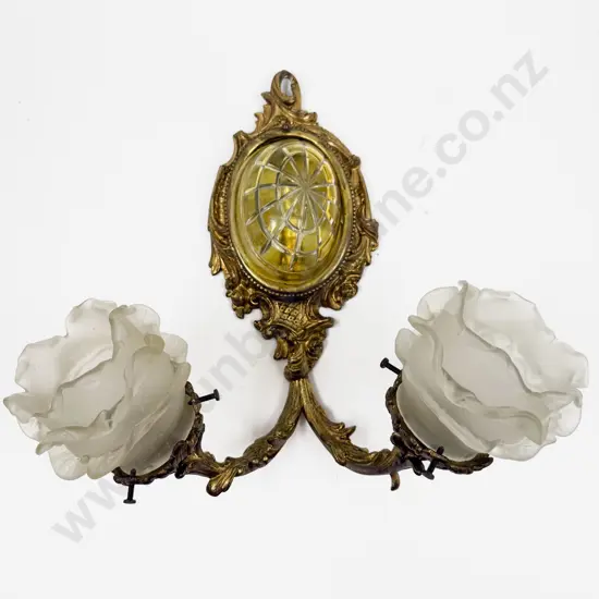 Decorative Gilt Metal Two Branch Wall Light with Glass Shades