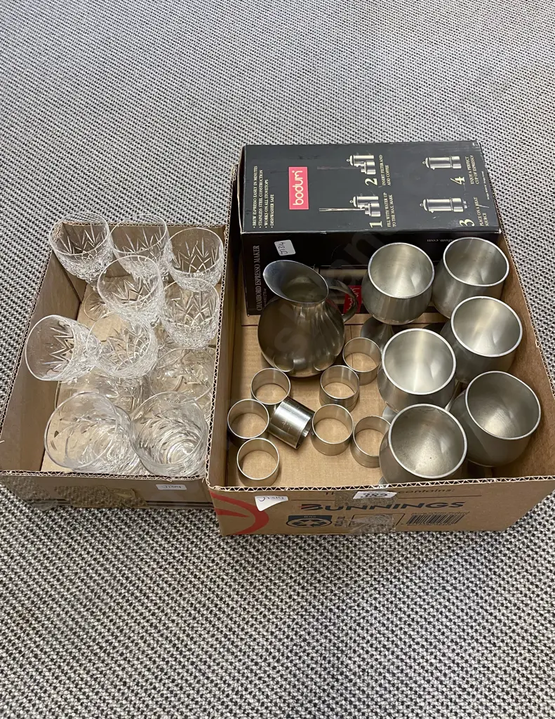 Box Qty of Assorted Glass Ware together with Assorted Pewter etc Image 1++