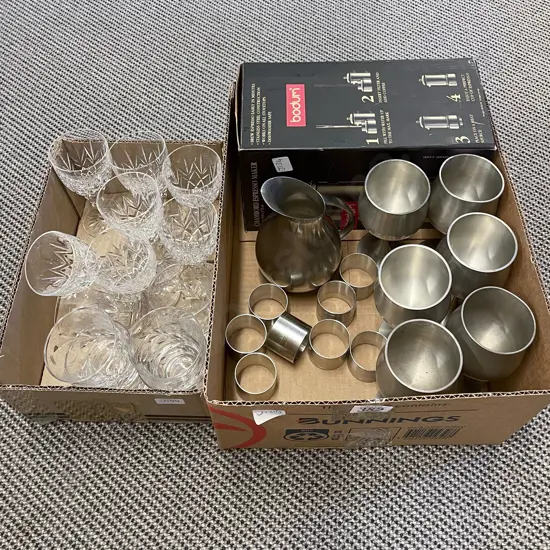 Box Qty of Assorted Glass Ware together with Assorted Pewter etc