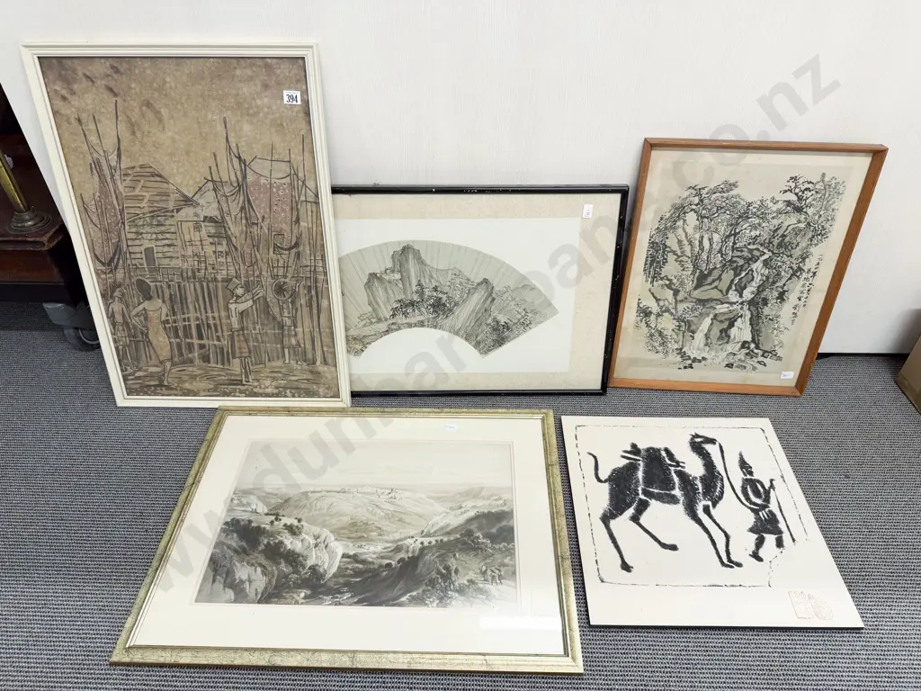 Framed Fan Insert and Assorted Prints Image 1++