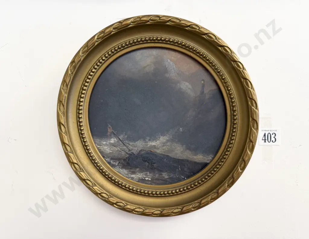 Unsigned Vict Circular Oil Of A Shipwreck Image 1++