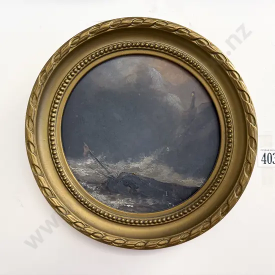 Unsigned Vict Circular Oil Of A Shipwreck