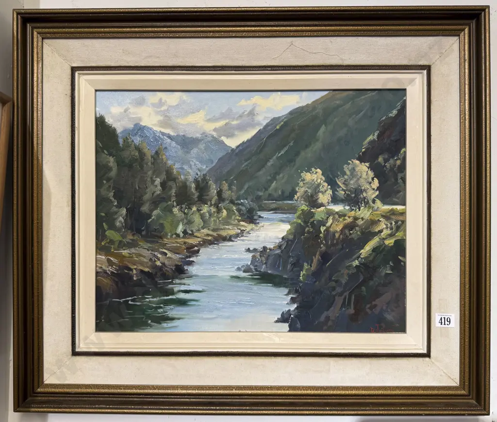 D.R. Neilson - Hillside River Scene - Oil on Board Image 1++