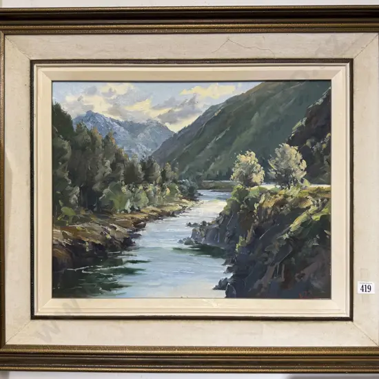 D.R. Neilson - Hillside River Scene - Oil on Board