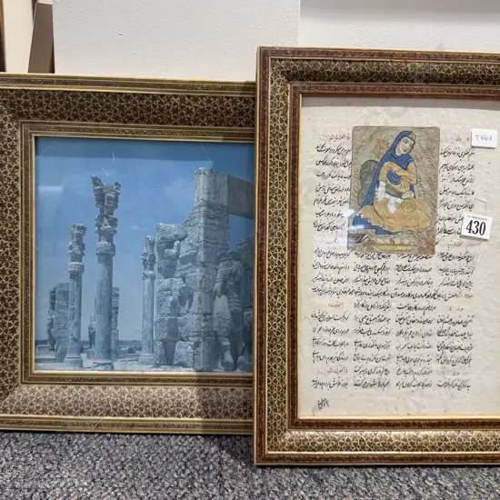 Two Heavily Inlaid Framed Print & Other