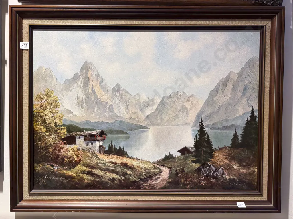 Indistinctly Signed - Mountain Lake in Switzerland - Print on Canvas Board Image 1++