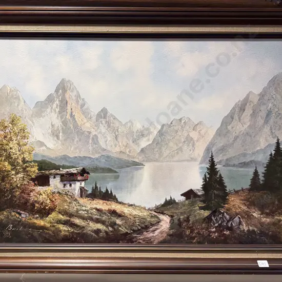 Indistinctly Signed - Mountain Lake in Switzerland - Print on Canvas Board