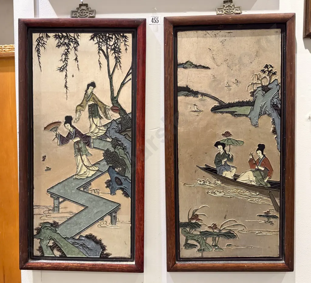 Pair of Japanese Embossed Panels Image 1++