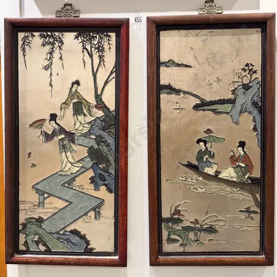 Pair of Japanese Embossed Panels