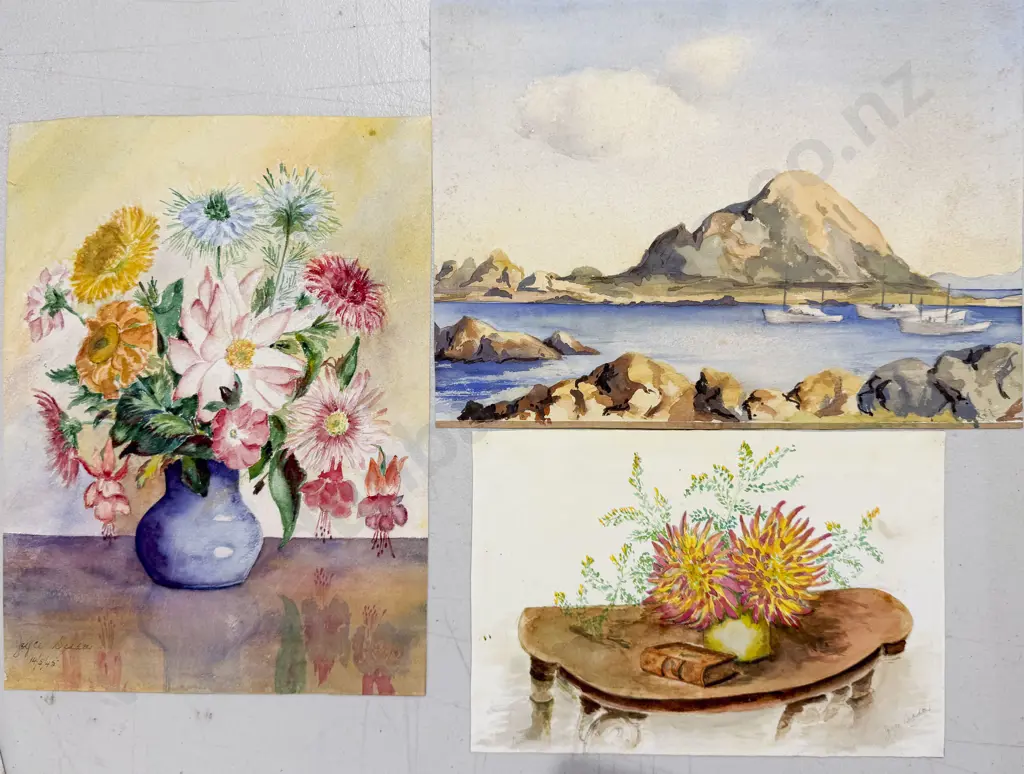 Three Unframed Watercolours together with Print Image 1++