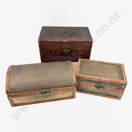 Carved Camphor Jewellery Box with Two Other Boxes