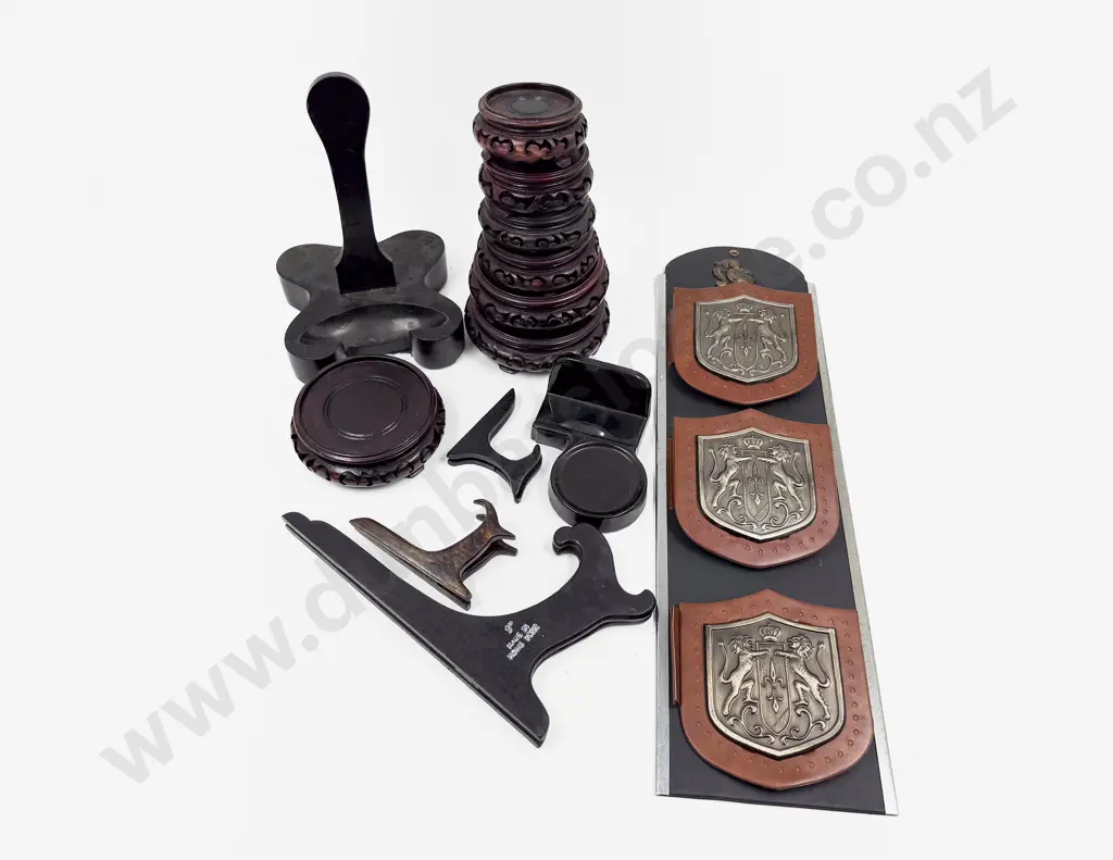 Qty Assorted Carved Chinese Hardwood Stands Image 1++