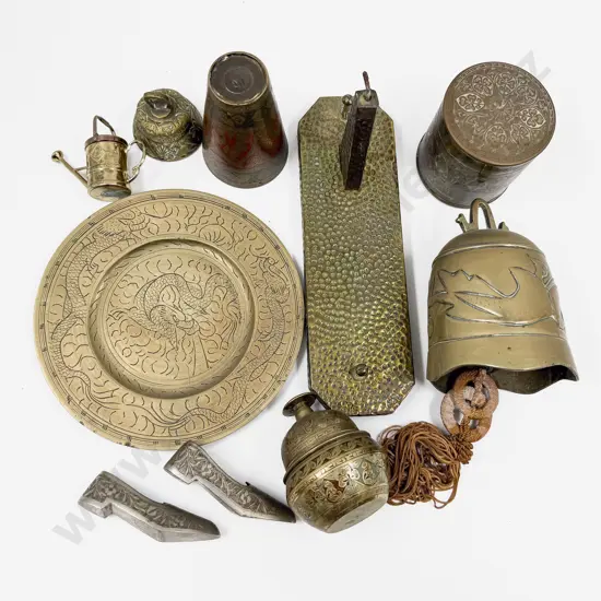 Collection of Brass Ornaments Including Trinket Box