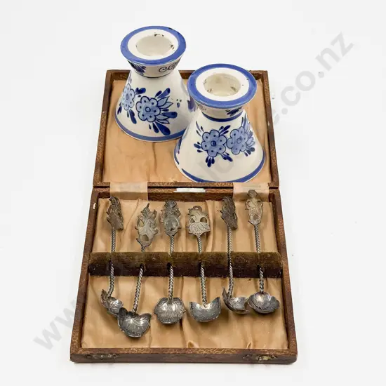 Boxed Set Thai Leaf Form Spoons & B&W Candle Holders