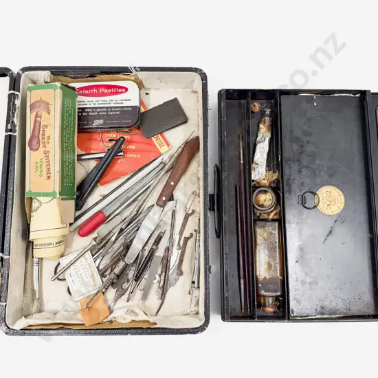 Small Box of Drafting Equipment & Windsor & Newton Artist's Travel Paint Box