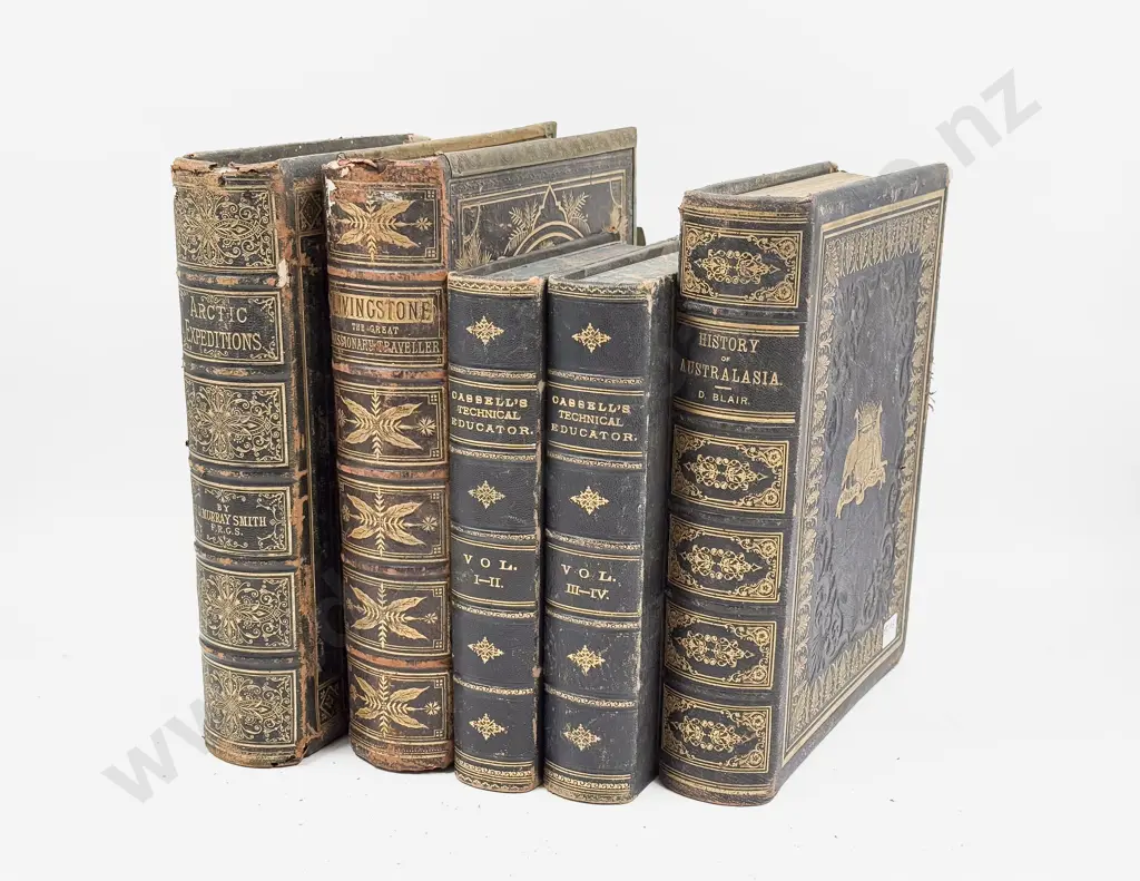 Five Victorian Leatherbound Volumes Image 1++