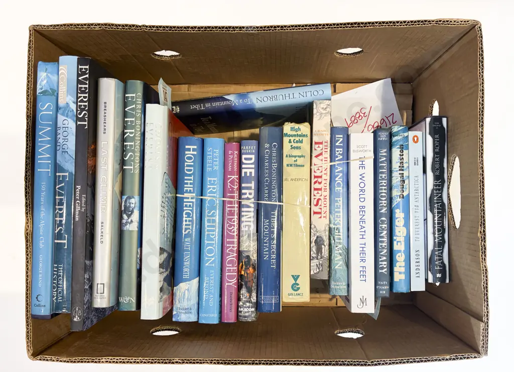 Box of Assorted Books Related to Mountaineering Image 1++