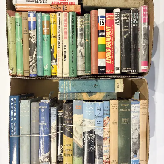 Two Boxes of Assorted Vintage Mountaineering & Rugby Volumes