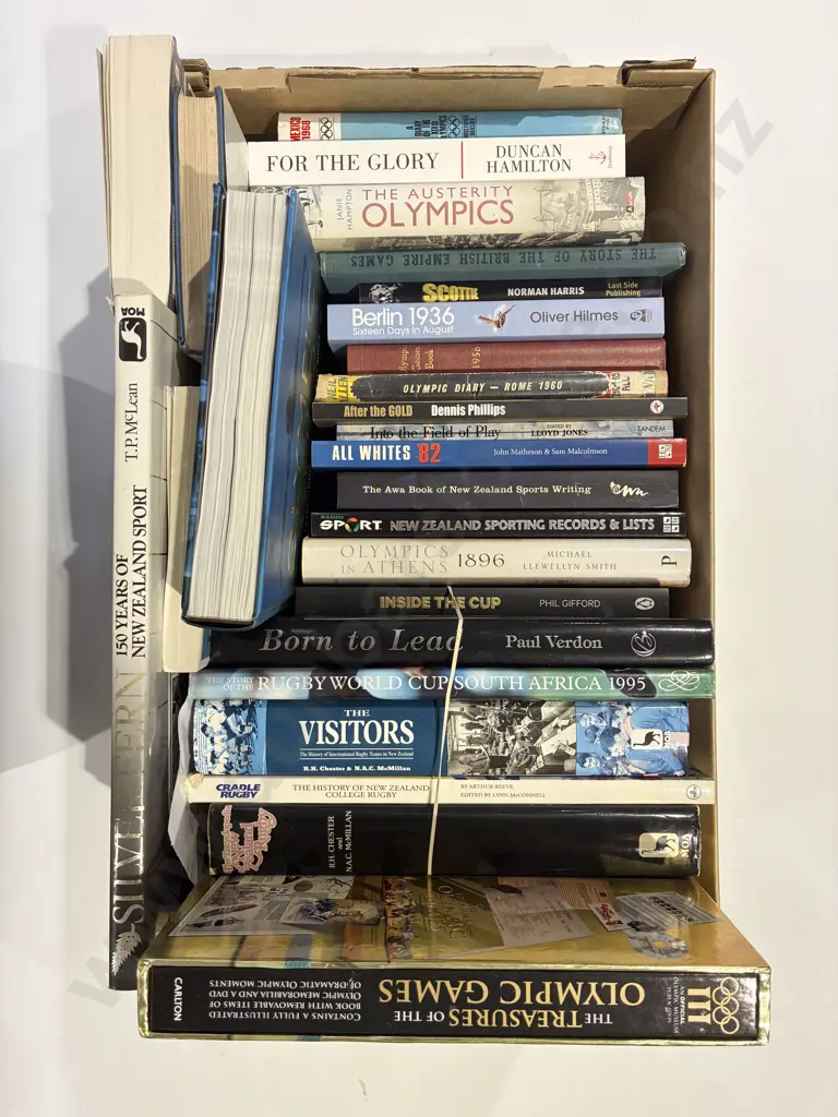 Box of Assorted Rugby and Olympic Games Related Books Image 1++
