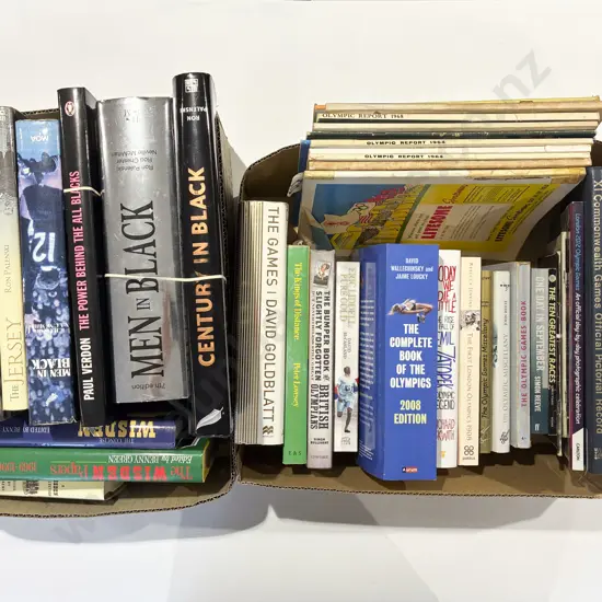 Two Boxes of Assorted Rugby Cricket & Olympic Games Related Books