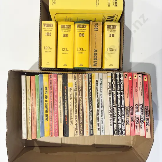 Two Boxes Assorted Cricket Almanacks & Wisdens Almanacks