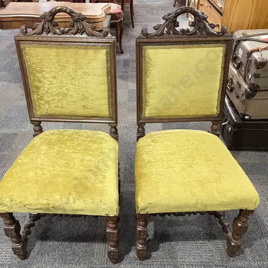 Pair of Edwardian Oak Dining Chairs with Barley Twist Supports