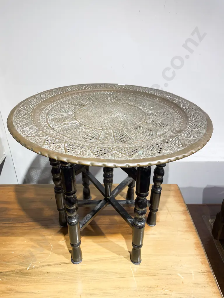 Copper Tray Top Side Table on Folding Base Image 1++