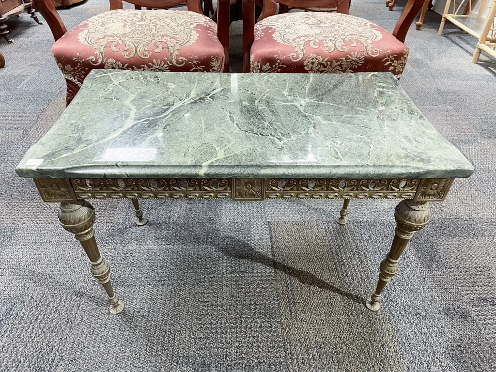 Marble Top Coffee Table on Gilt Metal Base Image 1++