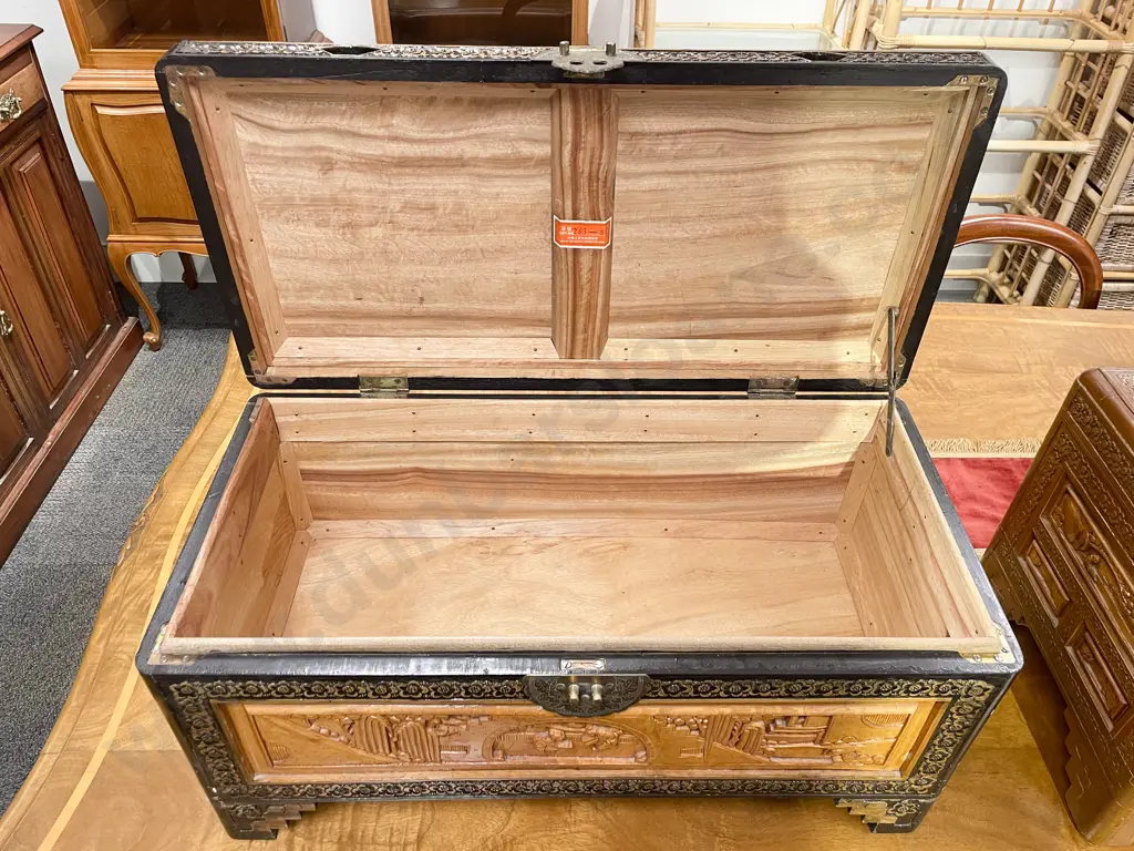 Small Proportion Carved Camphor Wood Chest Image 1++