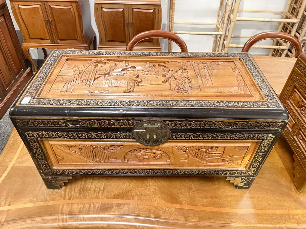 Small Proportion Carved Camphor Wood Chest Image 1++