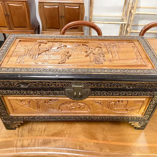 Small Proportion Carved Camphor Wood Chest