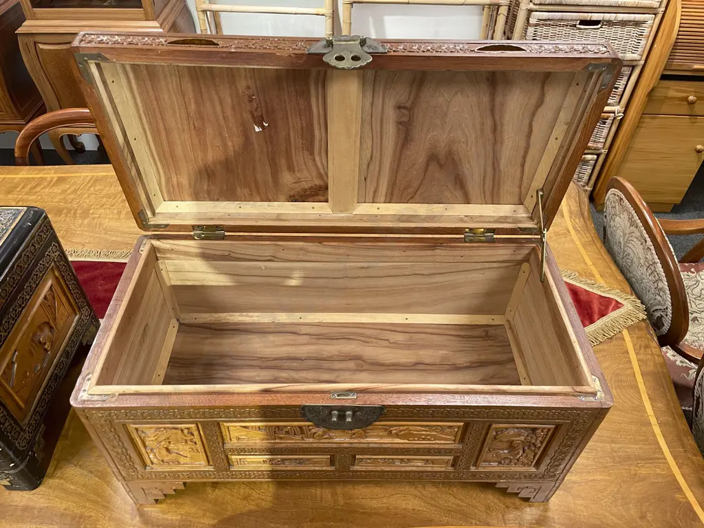 Small Proportion Carved Camphor Wood Chest Image 1++
