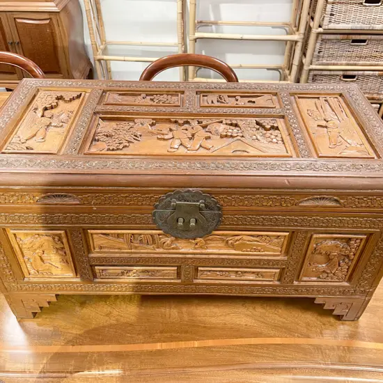 Small Proportion Carved Camphor Wood Chest