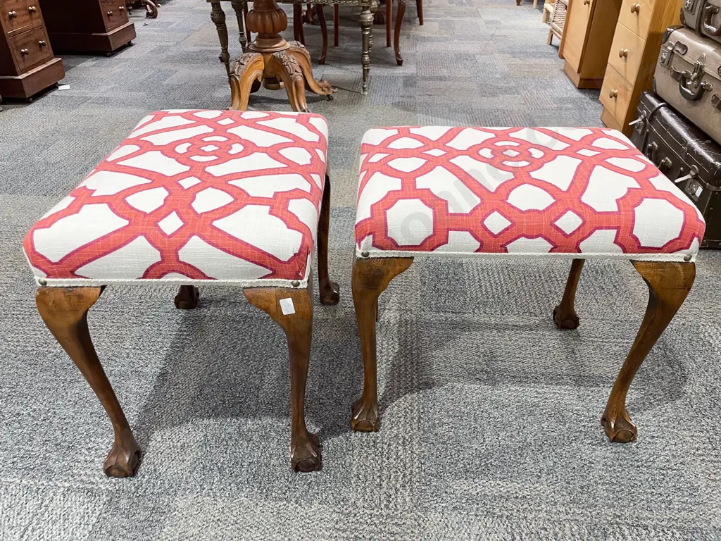 A Near Pair of Modern Upholstered Footstools on Claw & Ball Feet Image 1++