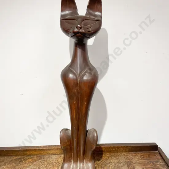Vintage Hand Carved Wooden Cat Sculpture