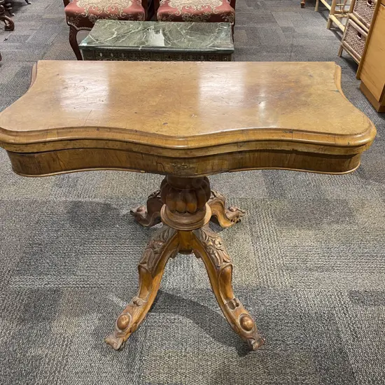 Victorian Walnut Serpentine Foldover Card Table