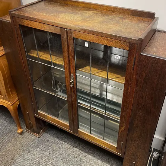 Oak Art Deco Leadlight Display Cabinet