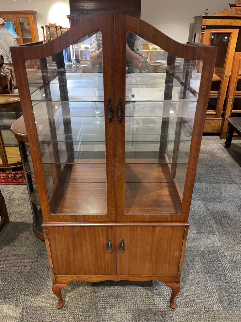Arch Top Glazed & Mirror Backed Display Cabinet with Two Door Cupboard to Base Image 1++