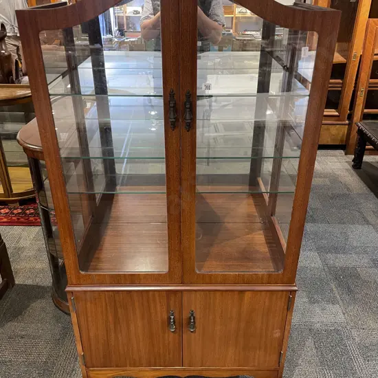 Arch Top Glazed & Mirror Backed Display Cabinet with Two Door Cupboard to Base