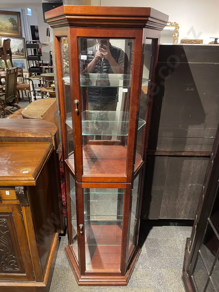 Mahogany Two Tier Glazed Display Cabinet with Mirrored Back Image 1++